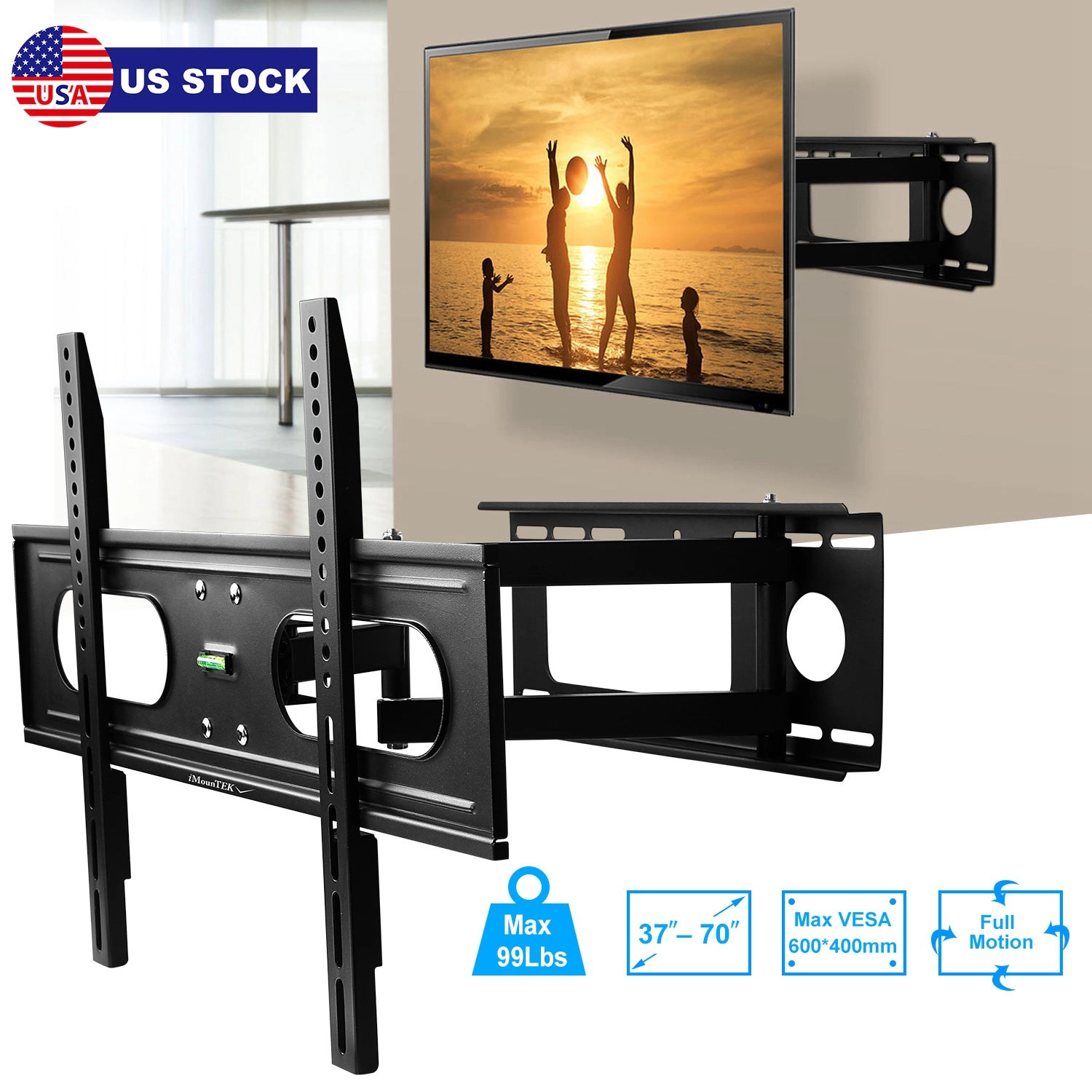 GBruno Full Motion TV Wall Mount For 37-70 Inch TVs