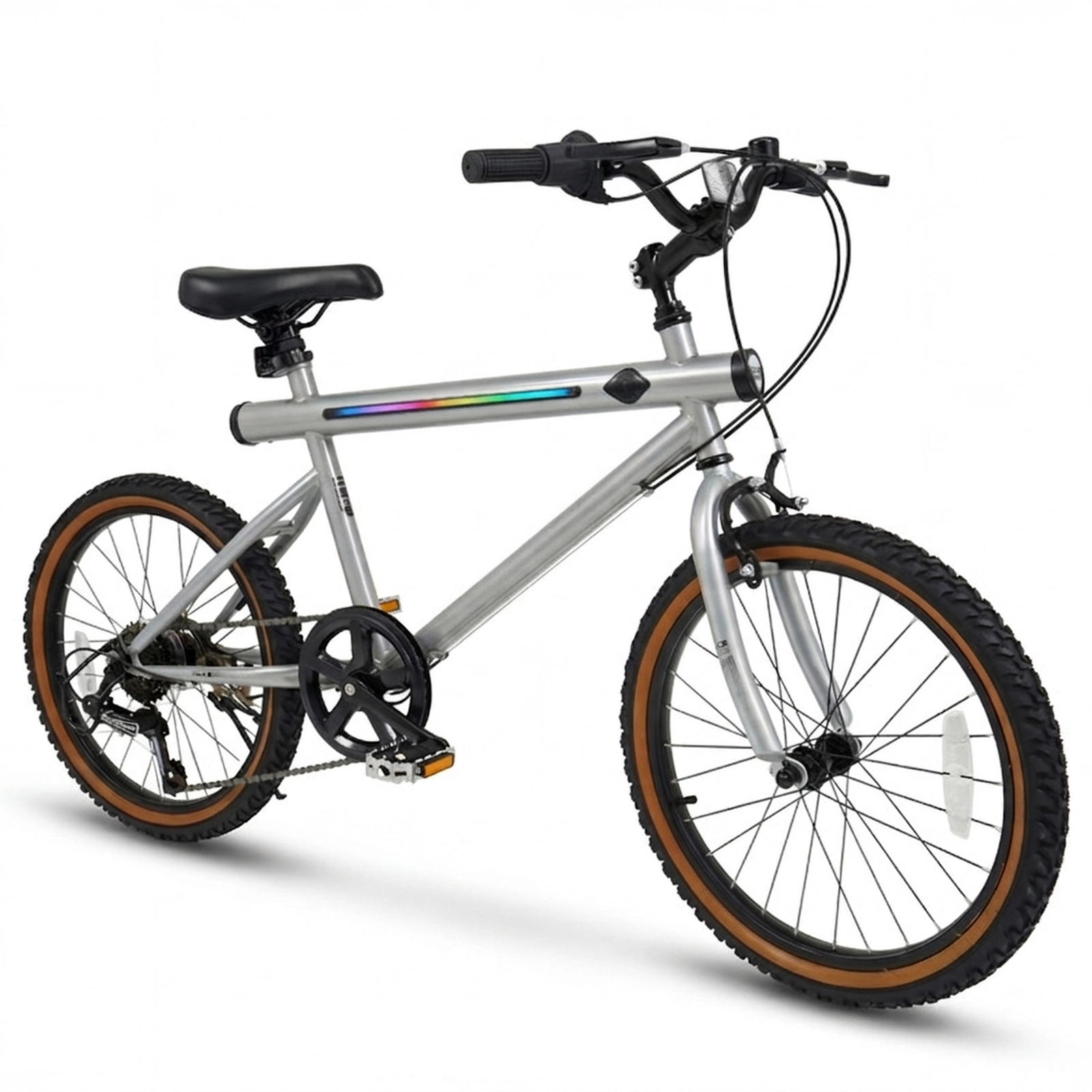 SUGIFT LED-Lit 20-Inch Bicycle with 6-Speed Shimano Gears 176-lb Seat Capacity Ages 13+ Black/Silver
