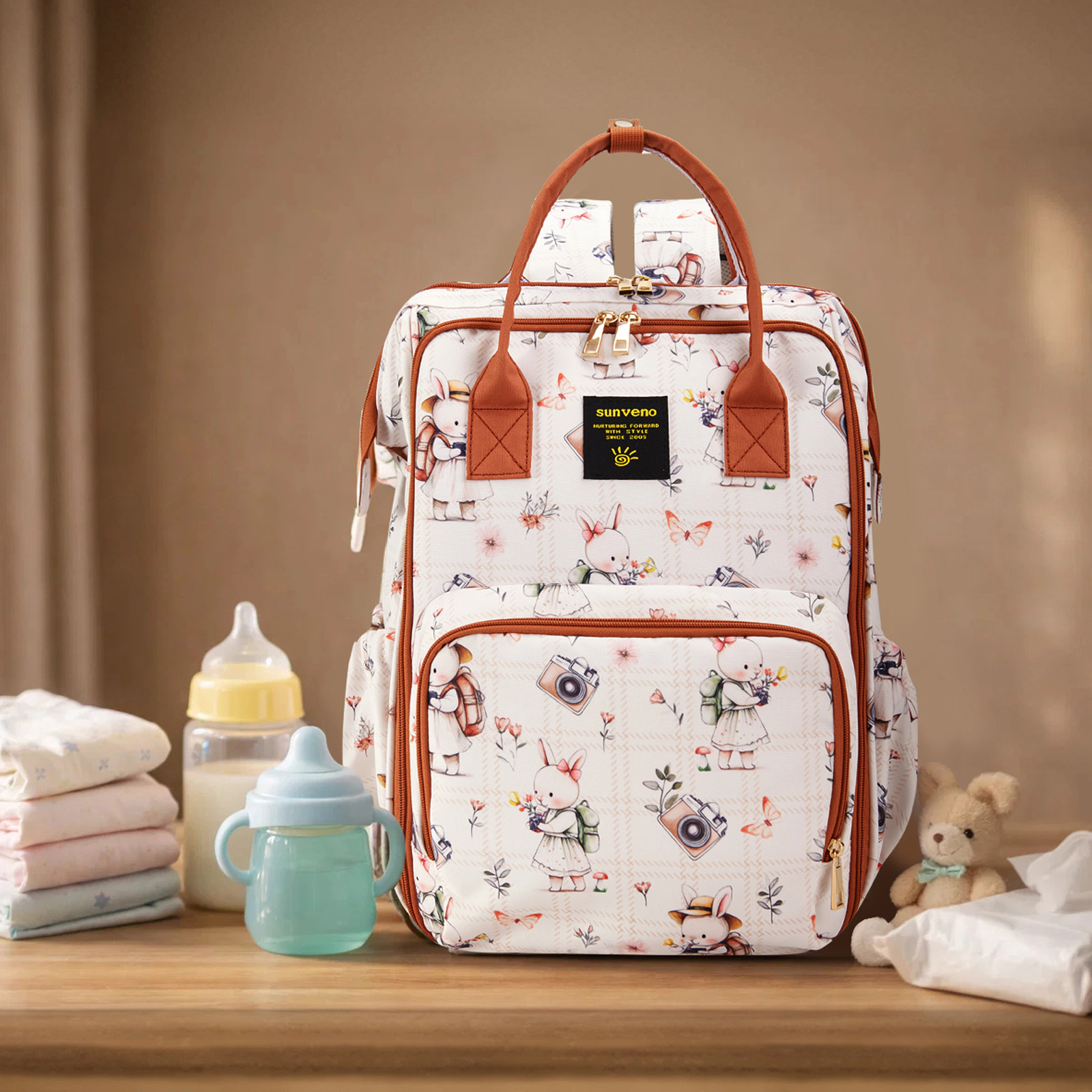 SUNVENO Wide-Open Frame Diaper Bag Backpack