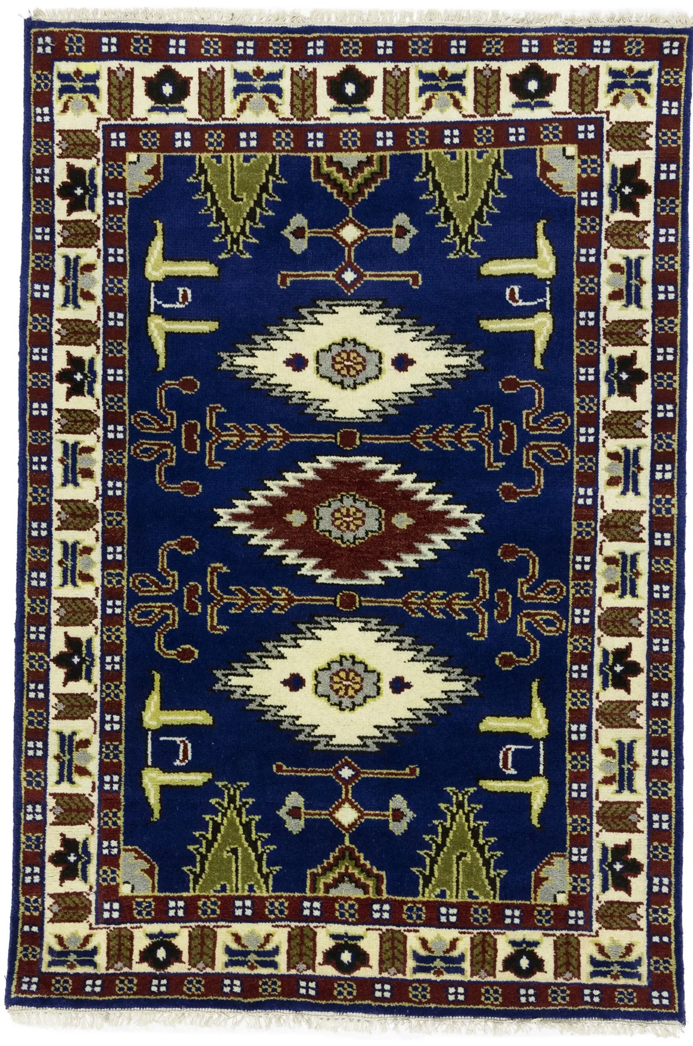 Magic Rugs Navy Blue Geometric 4X6 Kazak Oriental Rug