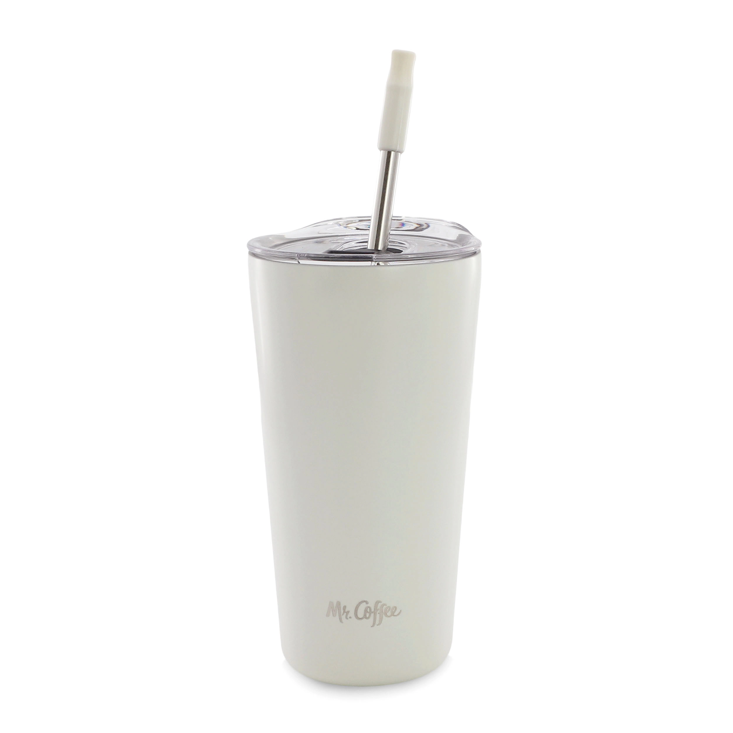 Mr. Coffee Java Quest 4-Piece Set 16 Ounce Double Wall Stainless Steel Tumbler in White with Stainless Steel Straw