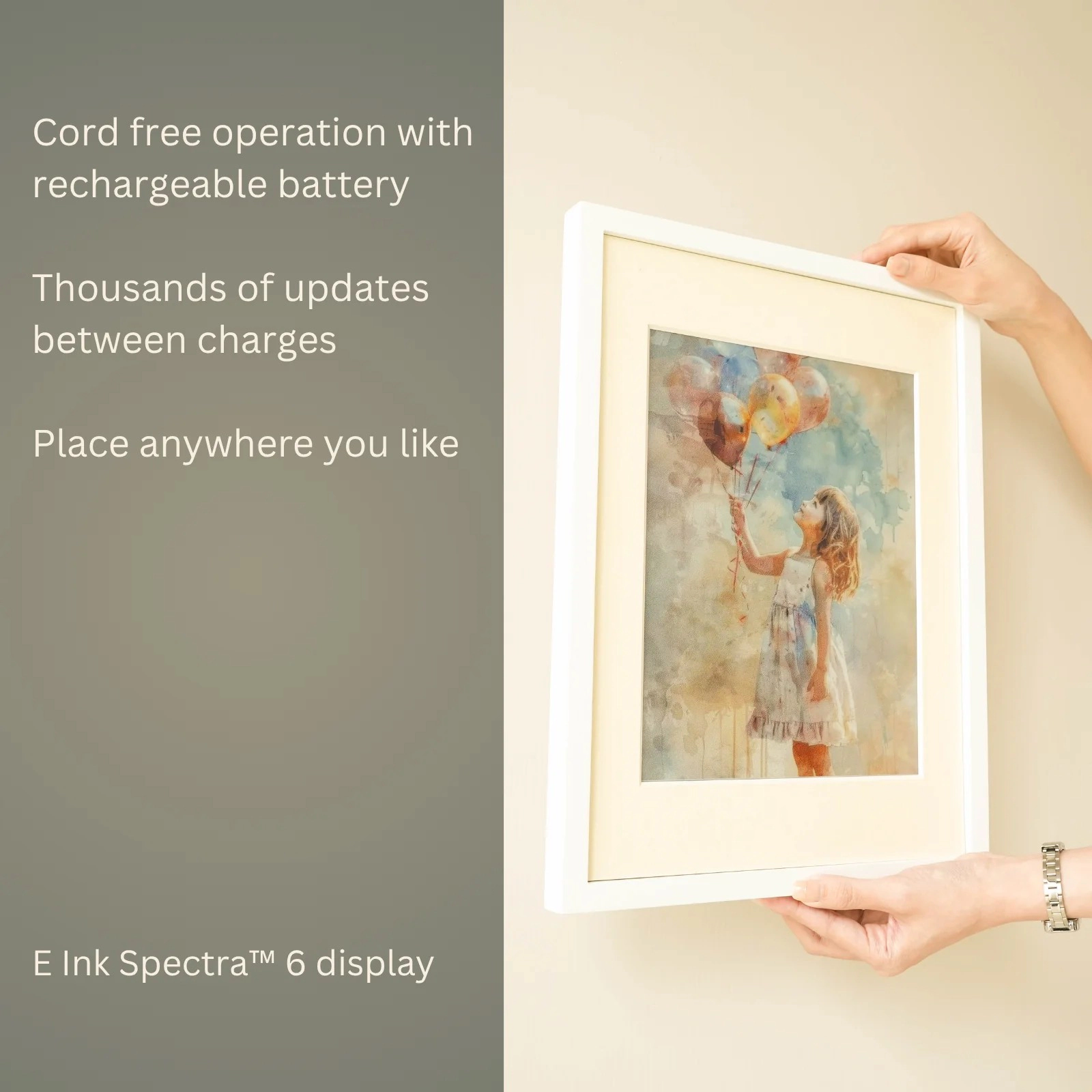 Reflection 13.3" Cordless E-Ink Wall Art Wood Photo Frame