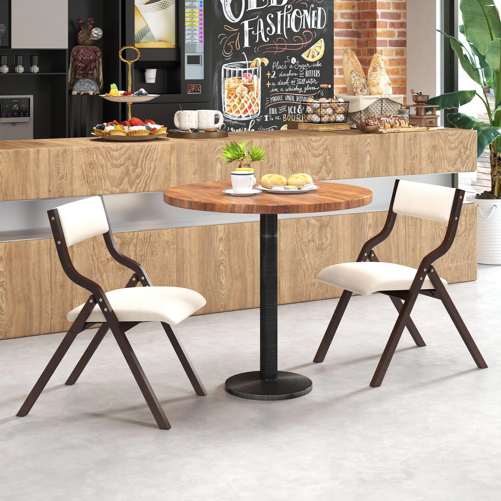 SlickBlue Wooden Folding Chairs with Linen Upholstery Set of 2