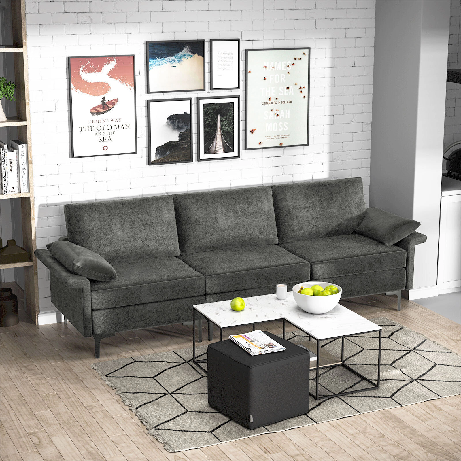 Hivvago Spacious 3-Seater Sectional Sofa with Sleek Metal Legs for 3–4 People