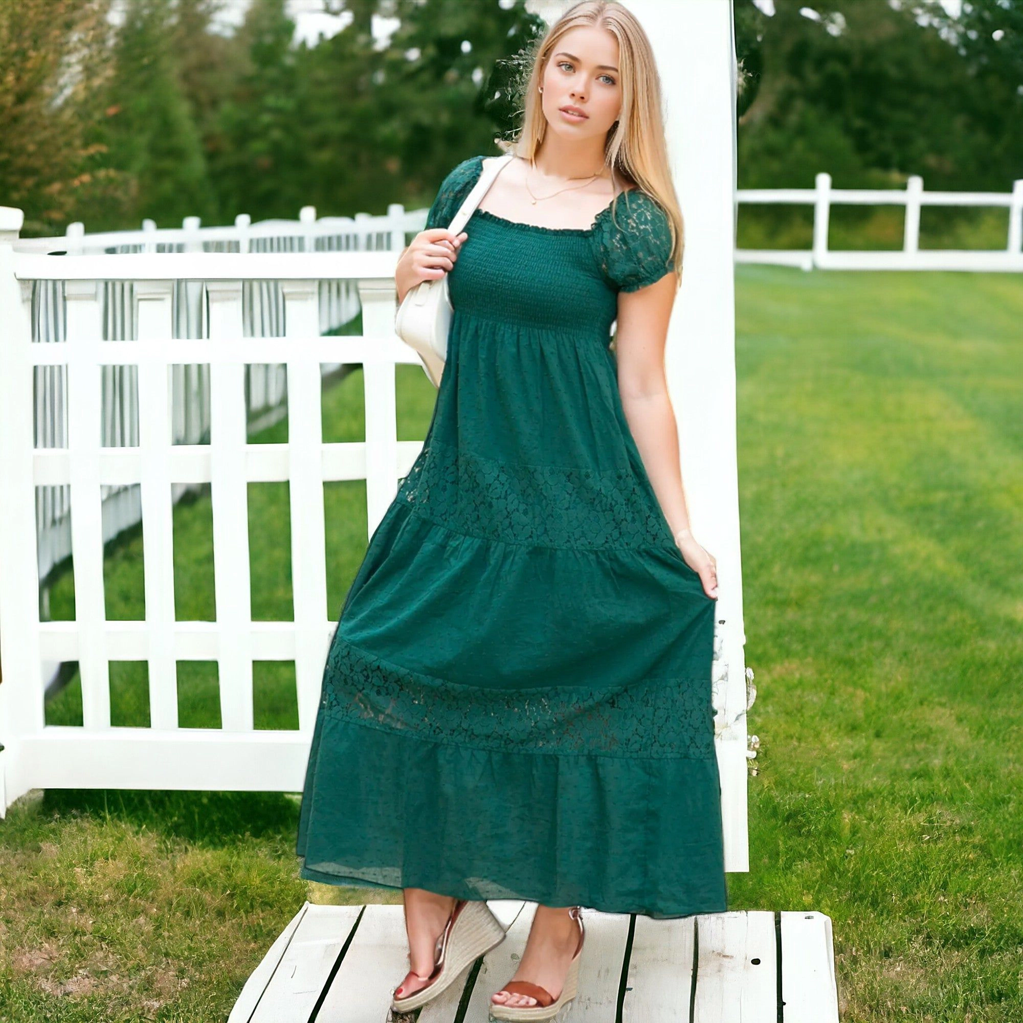 Anna-Kaci Women's Boho Convertible Cap Sleeve Off-Shoulder Smocked Maxi Dress for Everyday Look