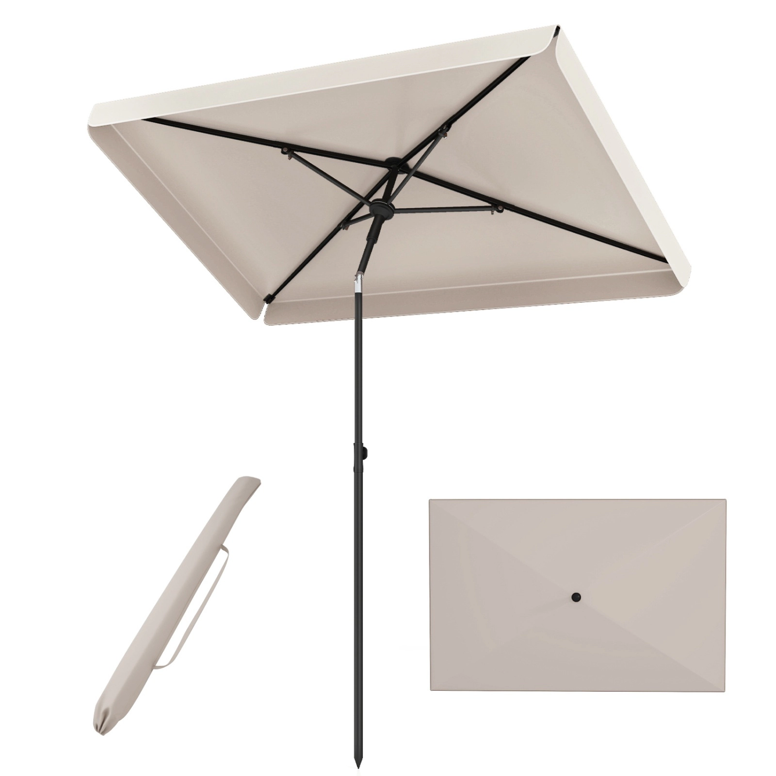 SUGIFT Beige 6.5 x 4.3 ft Rectangular Balcony Umbrella with Tilt Button and Carry Bag