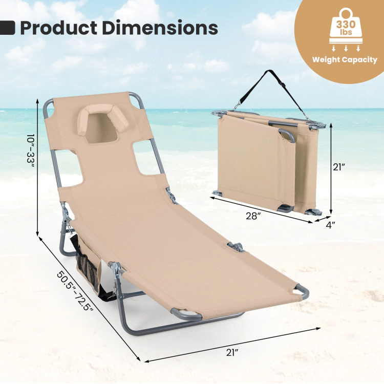 Hivvago Folding Beach Lounge Chair With Adjustable Backrest For Lawn