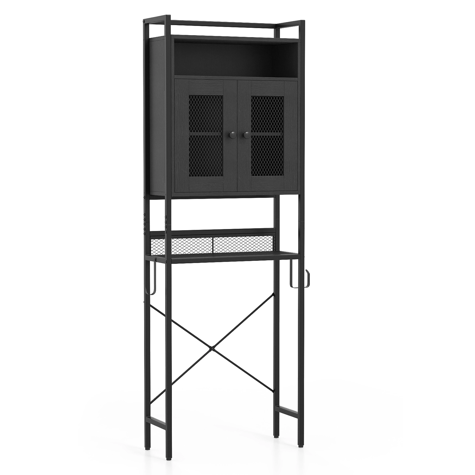 SlickBlue Bathroom Over Toilet Storage Cabinet 23.5 Inch Wide with Adjustable Shelf and Metal Frame Black