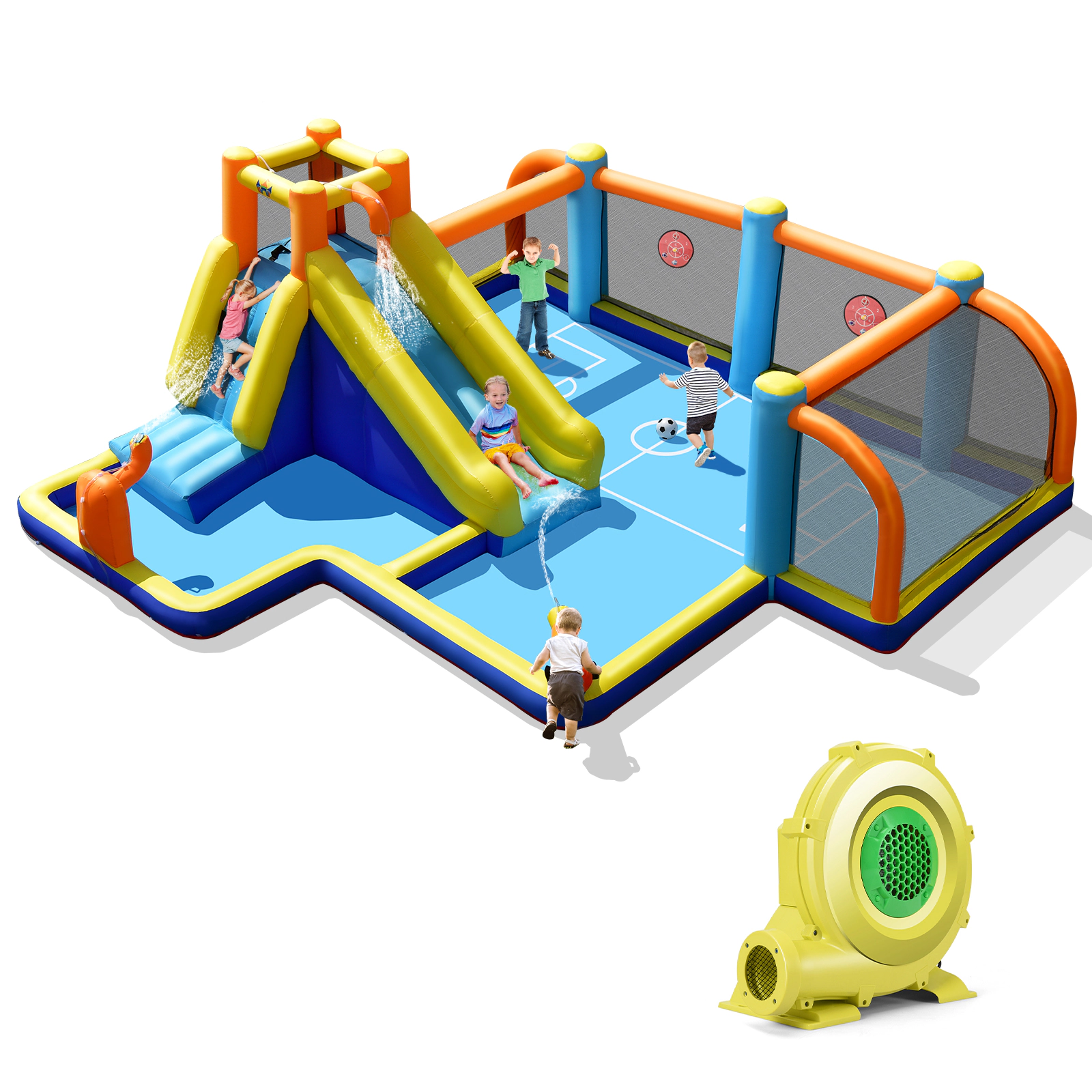 Hivvago Giant Soccer-Themed Inflatable Water Slide with 735W Blower
