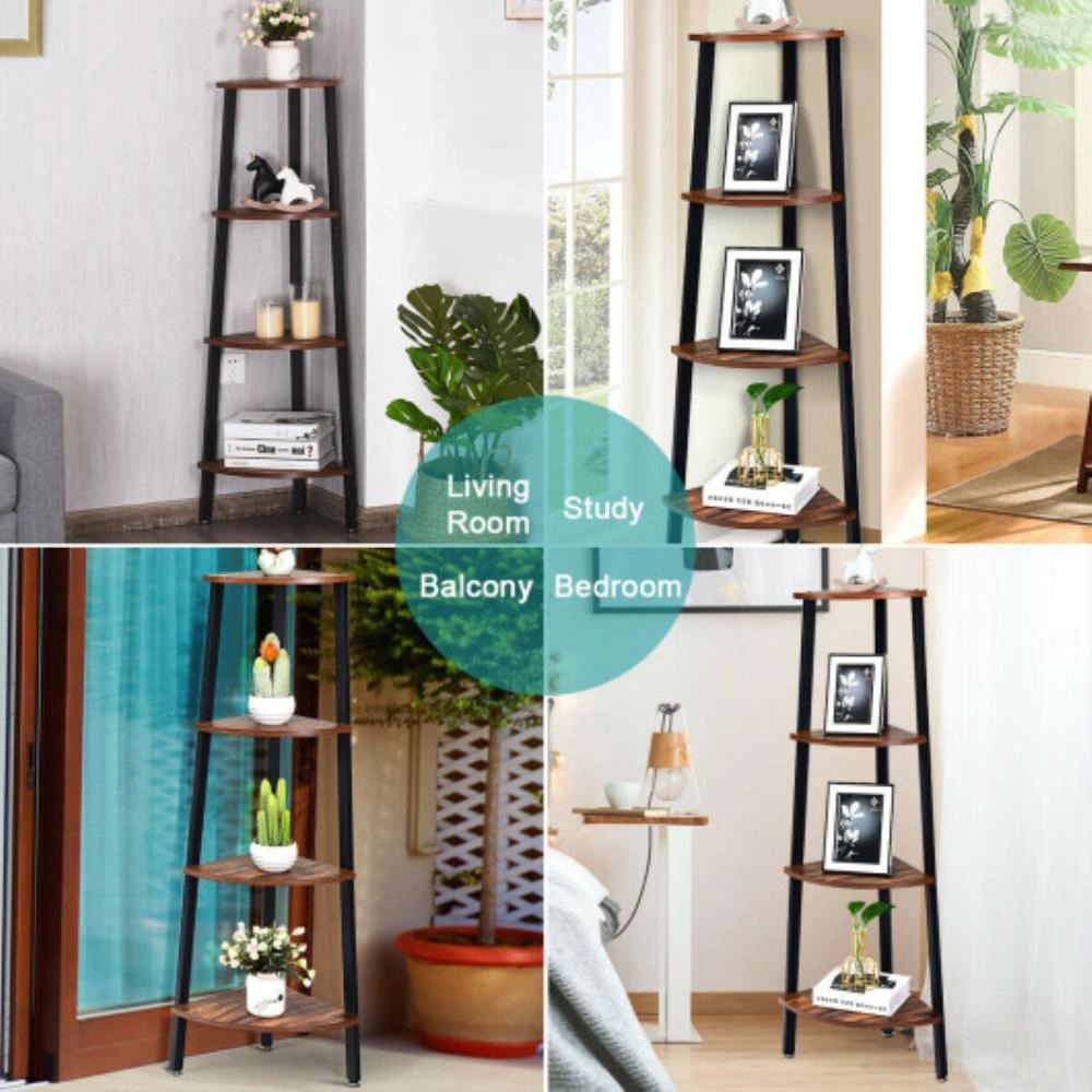 Hivvago 4-Tier Corner Shelf Metal Storage Rack Domestic Bookcase