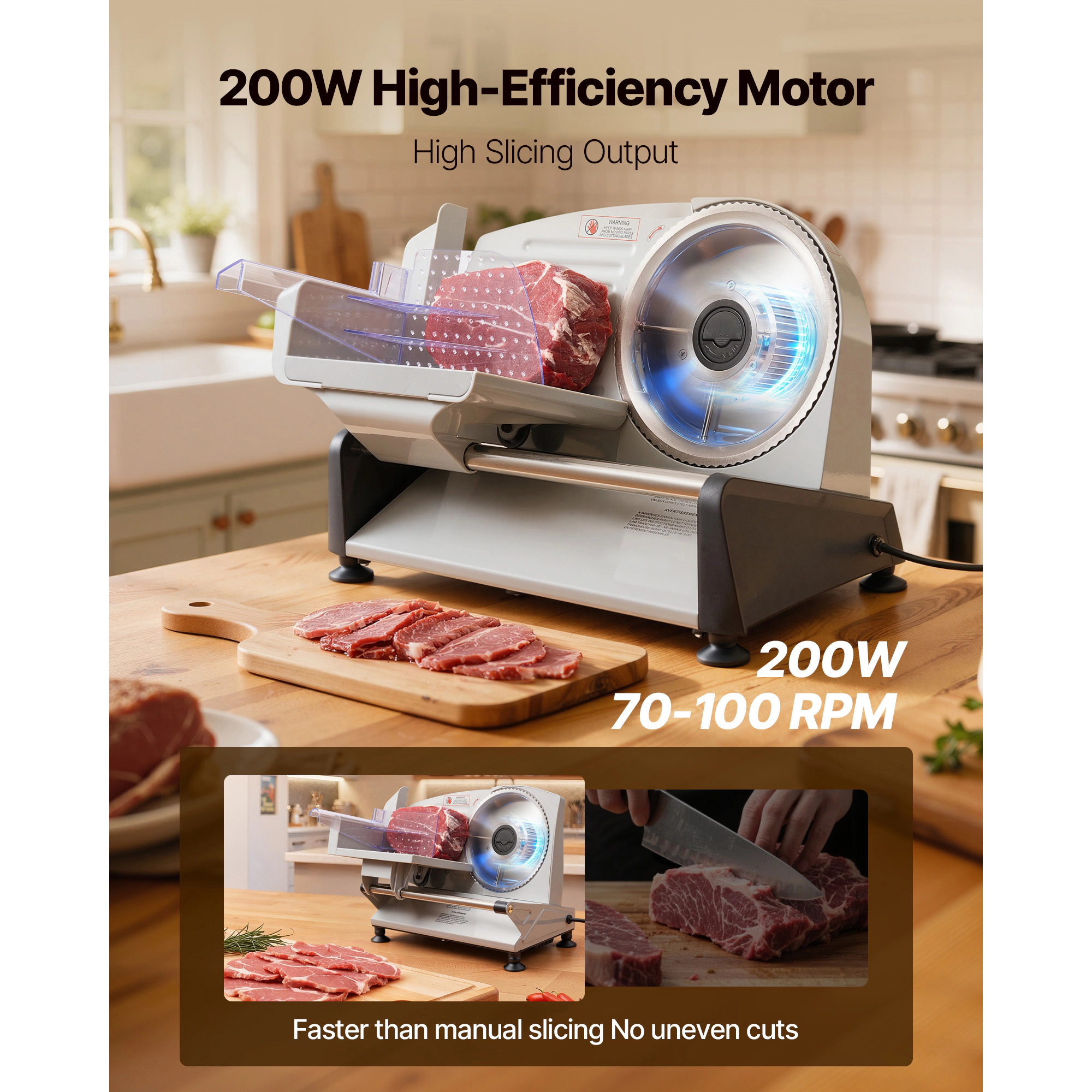 HONGGE Meat Slicer, Electric Deli Slicer with SUS420 Blade, 0-0.6 Adjustable Thickness, Home Food-Slicer for Meat, Ham