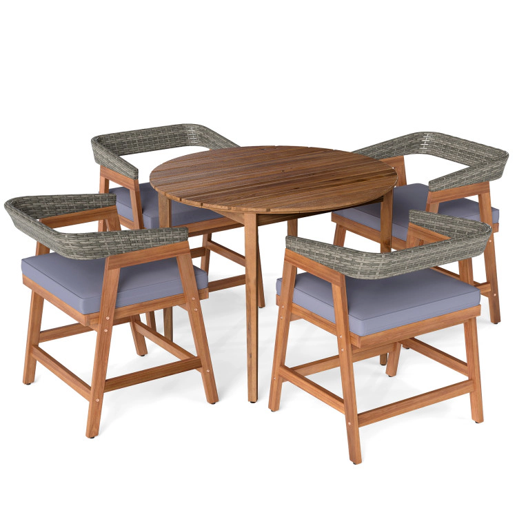 Hivvago 5 Pieces Patio Dining Set With Cushions And Pe Rattan Backrest For Garden And Backyard