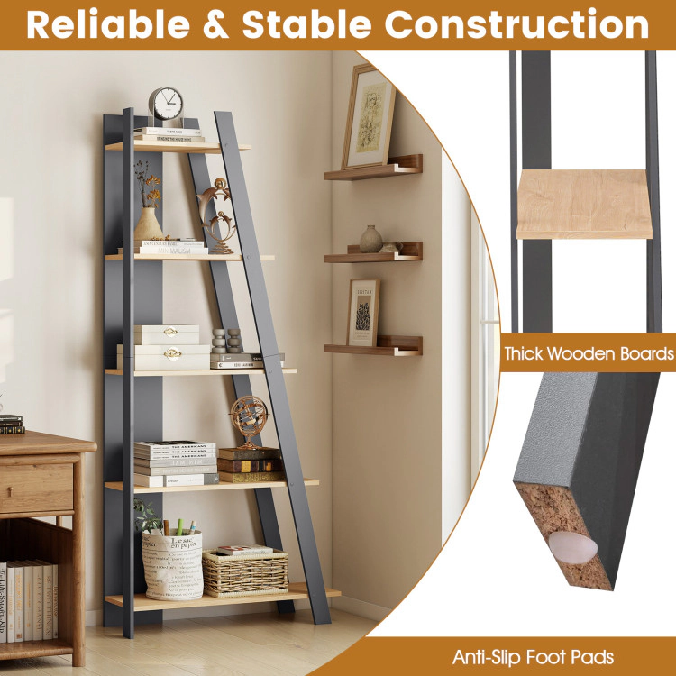 Hivvago 5-Tier Modern Bookshelf Narrow Vertical Display Shelf for Small Space