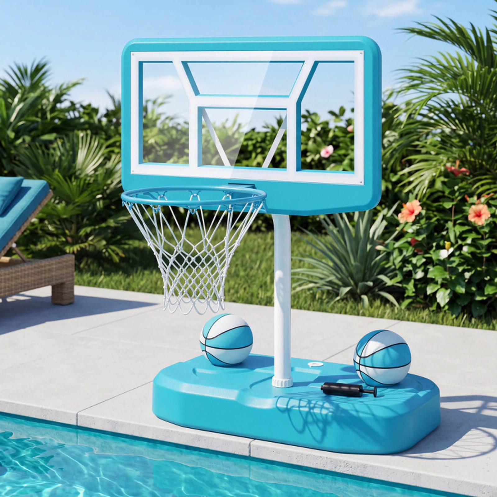 SUGIFT Shatterproof 42-in Backboard 18-in Rim Pool Basketball Hoop Set with Fillable Base 2 Balls and Pump