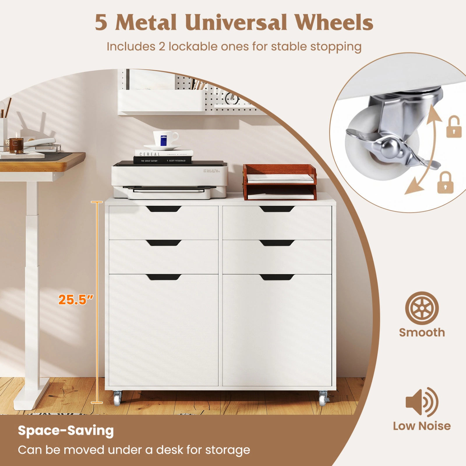 SUGIFT White 29-in 4-Drawer Rolling File Cabinet with 2 Door Cabinets 100-lb Tabletop and 5 Wheels