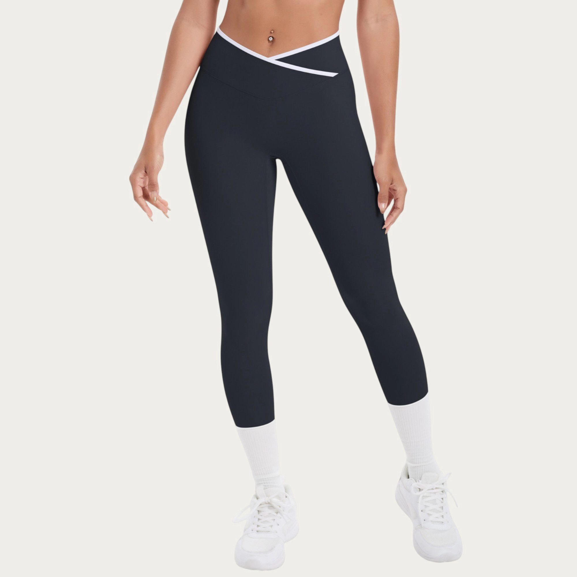 Anna-Kaci Active Women's High Waist Crossover Leggings with Contoured Fit and V-Shaped Waistband