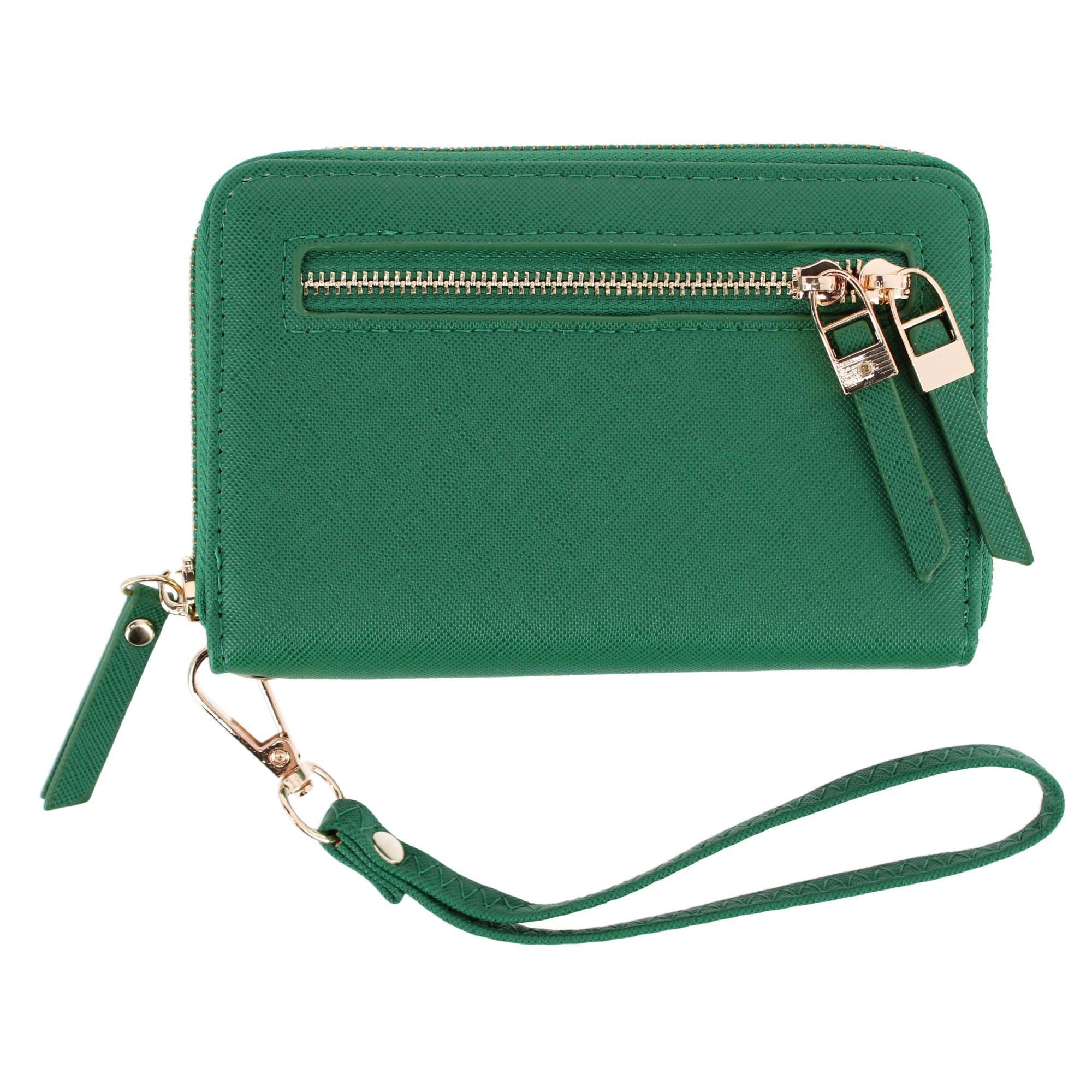 CTM Women's Premium Faux Leather Zip Around Wristlet Wallet