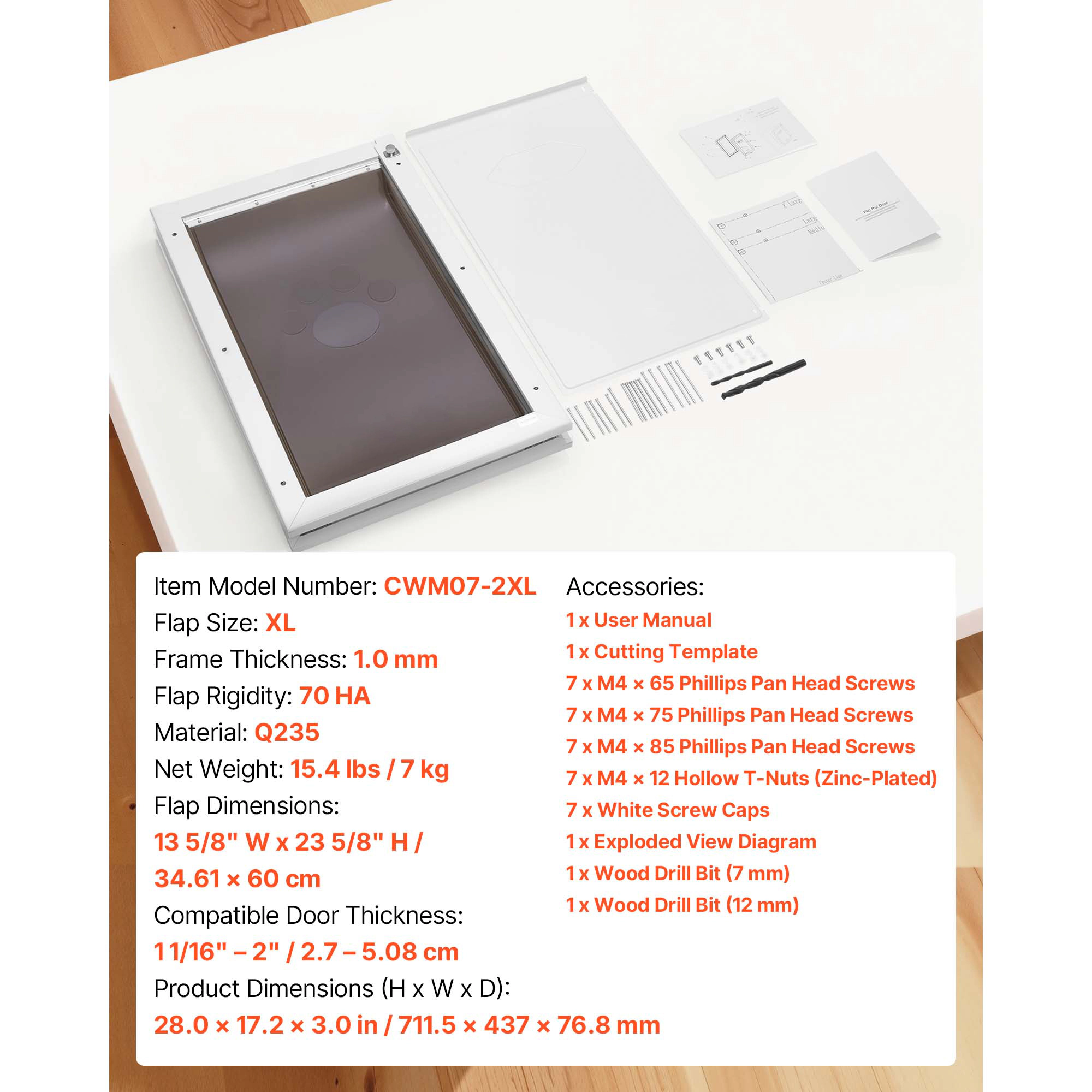 HONGGE Pet Door for Doors, X-Large Double Magnetic Flap, Weatherproof Metal Frame for In-and-Out Access, White