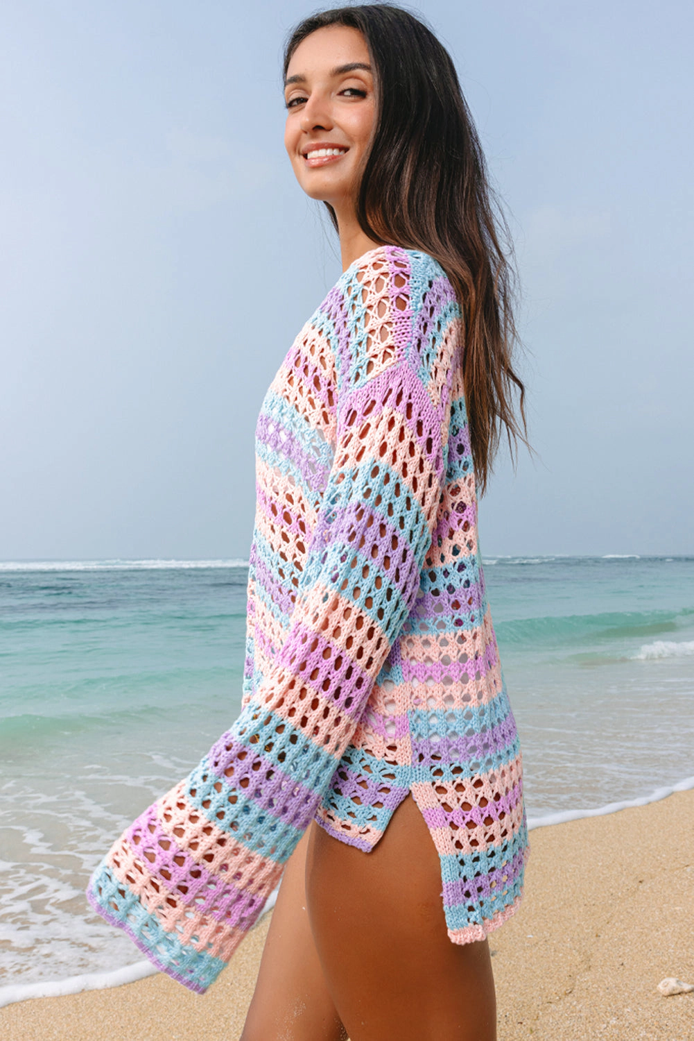 Threaded Pear Women's Della Open Knit Sweater Beach Cover Up