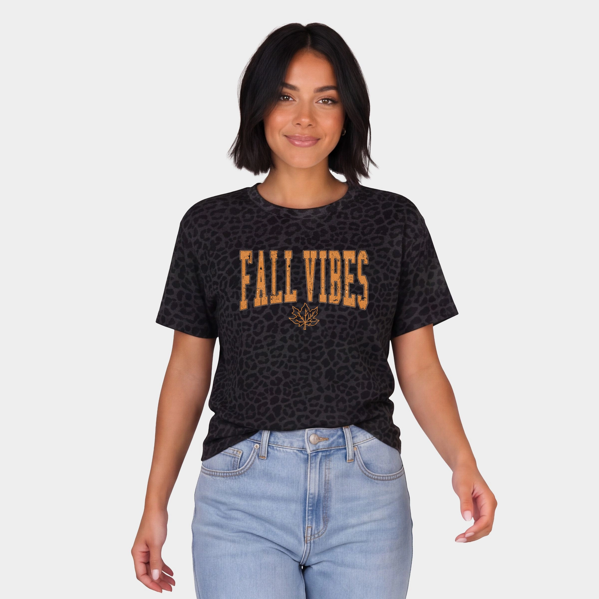 Simply Sage Market - Women's Leopard Print Tee Fall Vibes Leaf