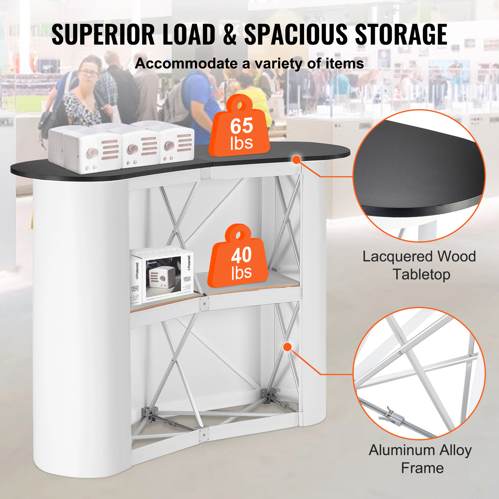 HONGGE Portable Tradeshow Podium Display Exhibition Counter with Foldable Wall, Pop Up Bar Table with Carrying Bag