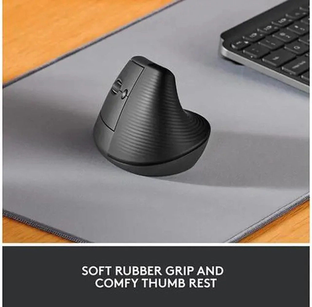 Logitech Lift Vertical Ergonomic Mouse, Wireless Bluetooth or USB Receiver, Quiet Clicks, 4 Buttons, Left Hand Wireless
