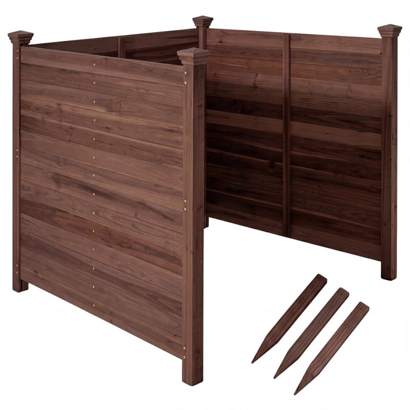 SUGIFT Brown 3-Panel Fir Wood Outdoor Privacy Air Conditioner Fence with 3 12-in Metal Ground Stakes