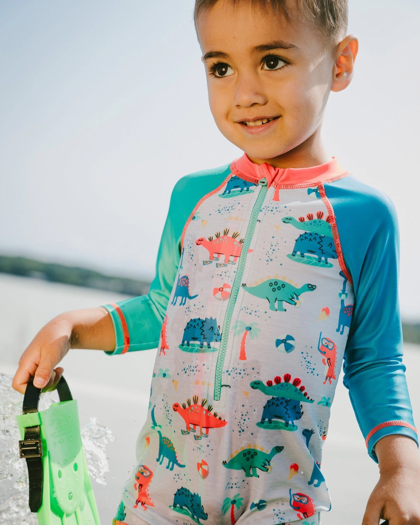 Deux par Boys Toddler One-Piece Long Sleeve Rashguard Dinosaur Print