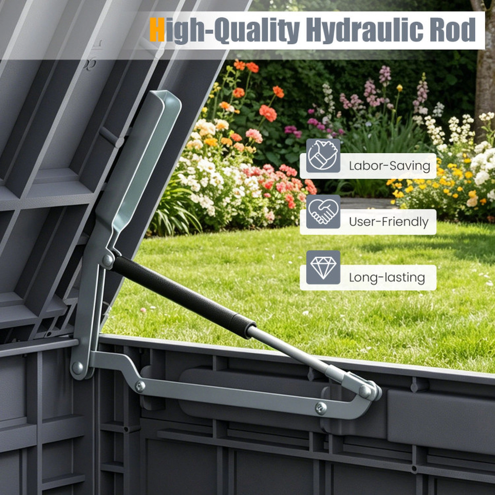 SUGIFT 180 Gal Outdoor Deck Box All-Weather Lockable Storage Bin with Lid and Handles 620-lb Seating Capacity Gray
