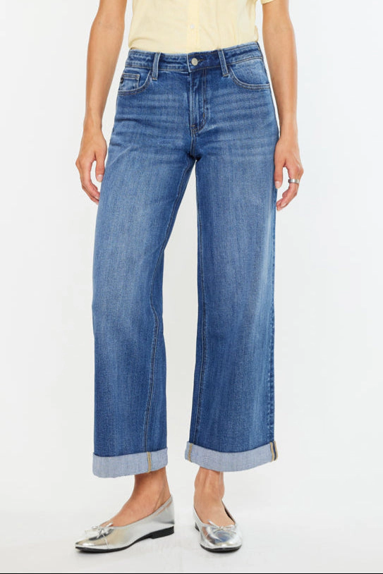 KanCan Women's Essentials High Rise Wide Leg Jeans Reyna