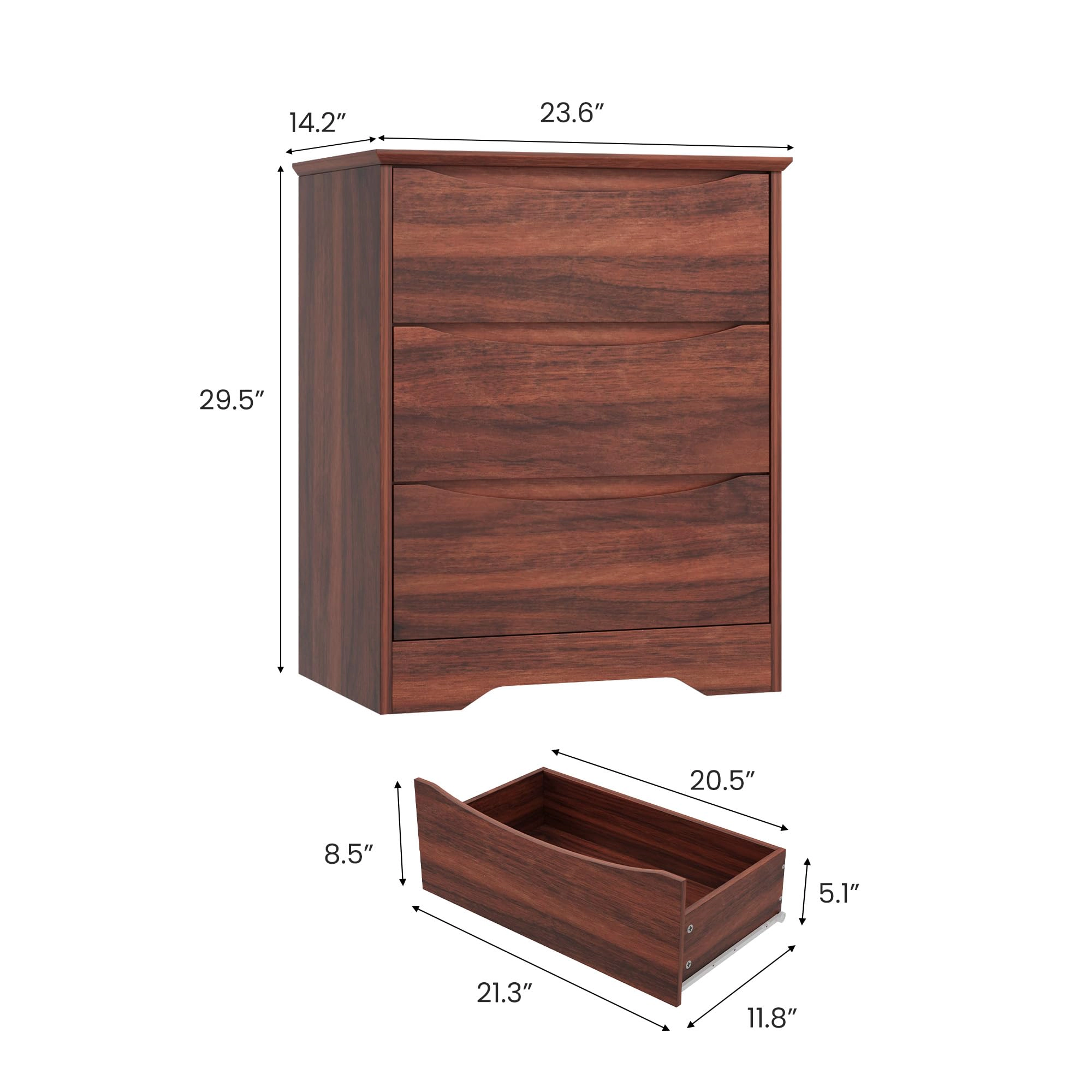 3 Drawer Dresser with Hidden Handles, 29.5" Tall Wooden Storage Chest for Bedroom Living Room Hallway