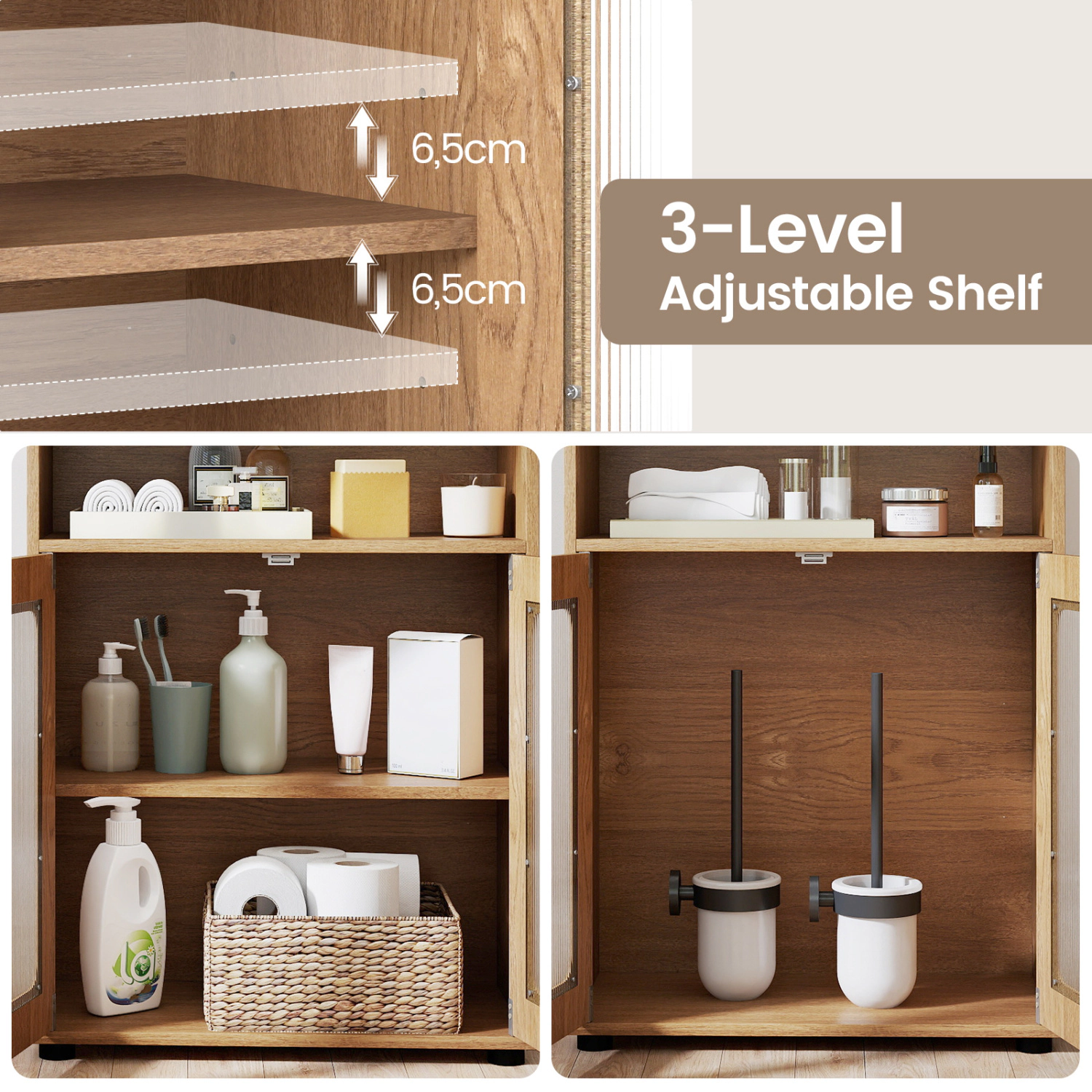 SlickBlue Freestanding Bathroom Cabinet with Double Doors & Open Shelf