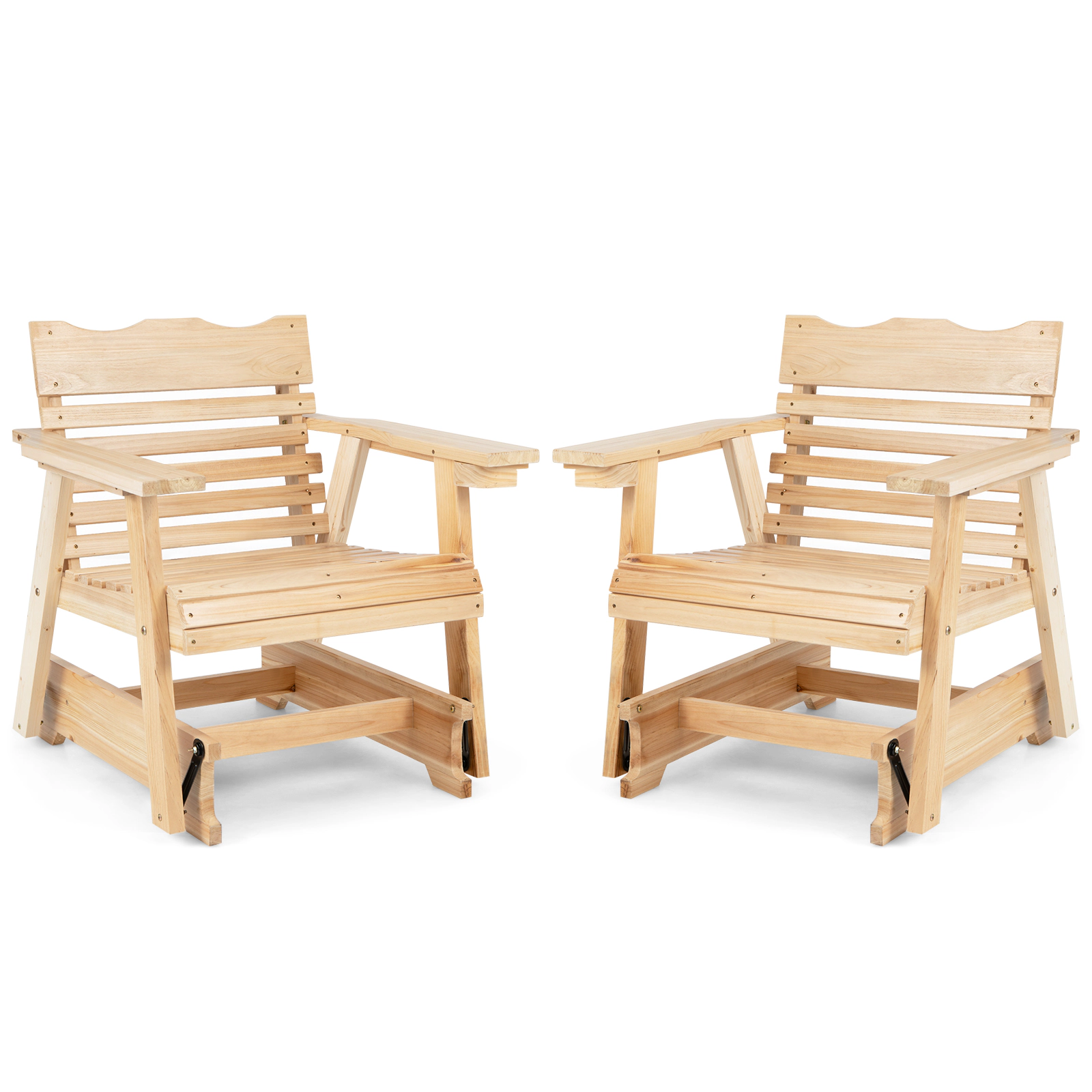 SUGIFT Outdoor Fir Wood Rocking Chair with High Back and Widened Armrests 330-lb Capacity Natural