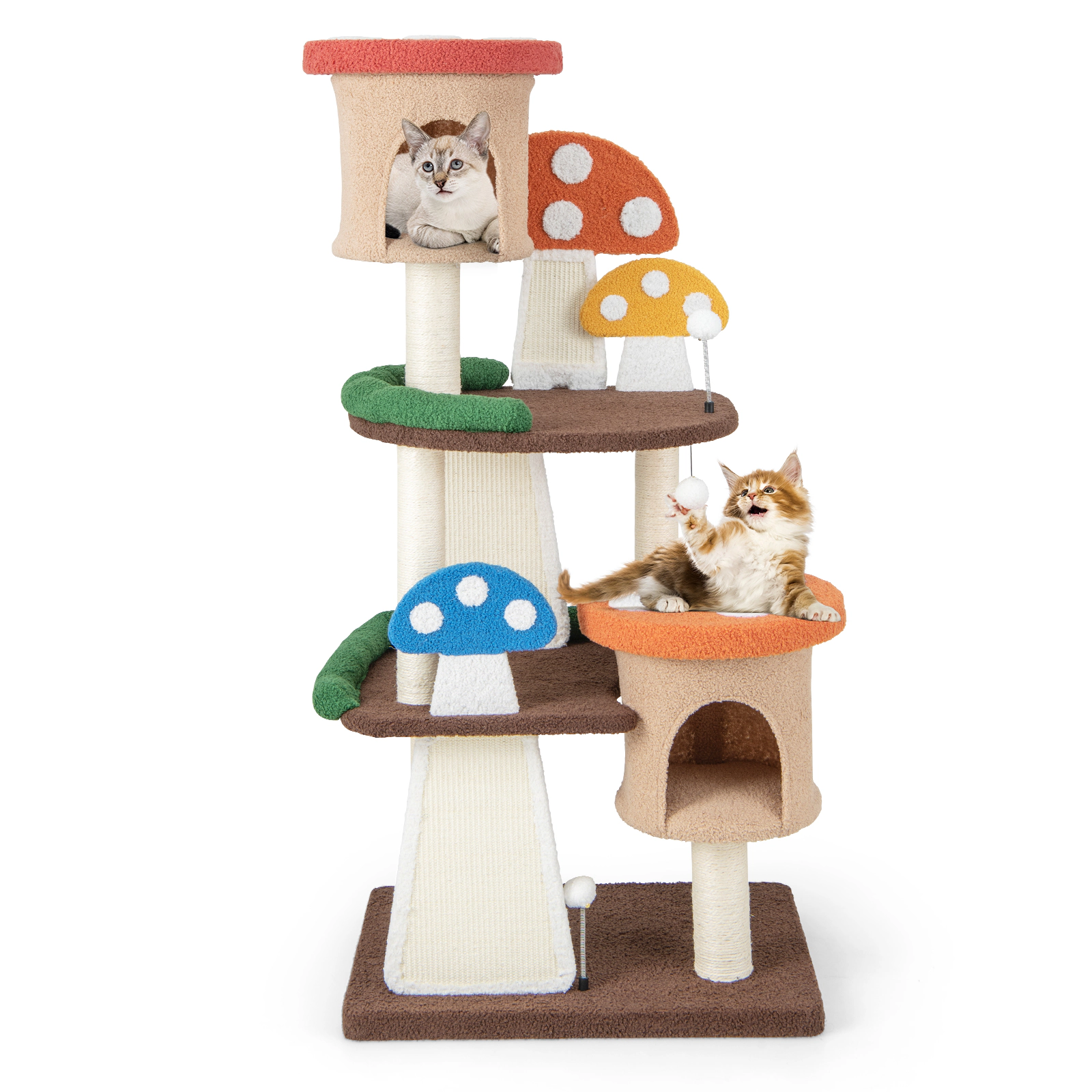 SUGIFT 57.5-in Tall 4-in-1 Cat Tree with 2 Condos 2 Platforms Sisal Boards and Mushroom Play Balls