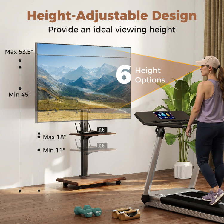 Hivvago Rolling Tv Stand On Wheels Mobile Cart For 32-75 Inch Tvs Portable Av