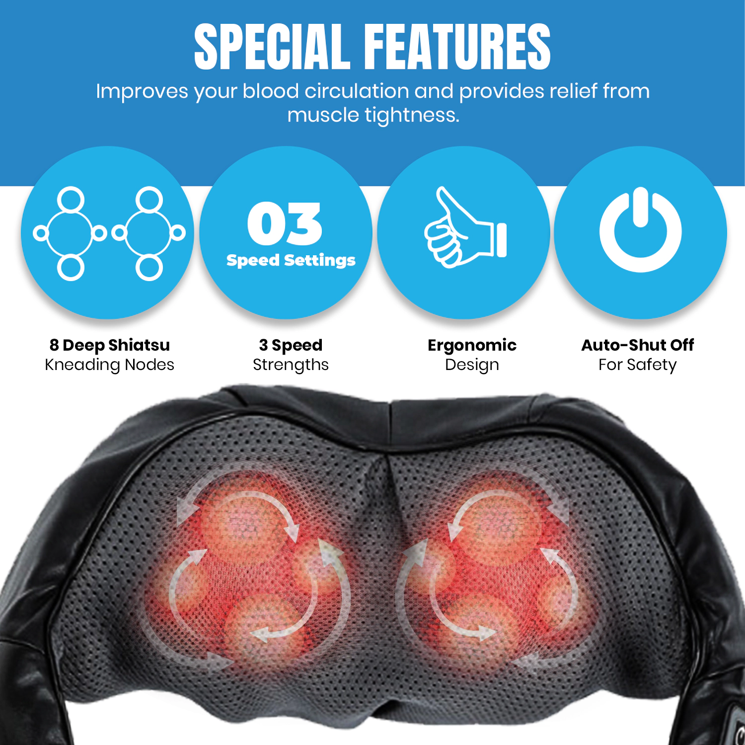 Pursonic Unisex Heated Deep Tissue 3D Shiatsu Back & Neck Massager
