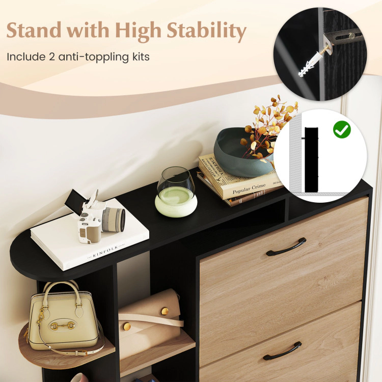 Hivvago Shoe Cabinet with Open Shelves Modern Organizer 3 Flip Drawers