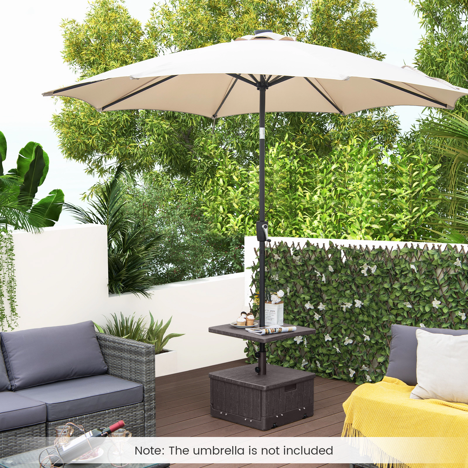 SUGIFT Black 175-lb 3-in-1 Fillable Patio Umbrella Base with Wheels Planter Box and Table Tray for Deck