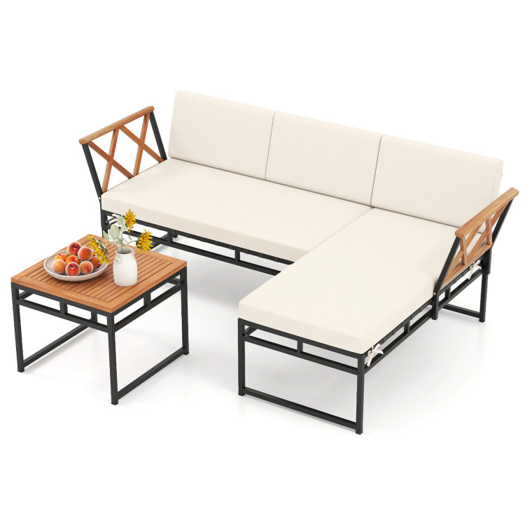 Hivvago 3-Piece L-Shaped Patio Furniture Set For Porch Backyard And Poolside-Beige