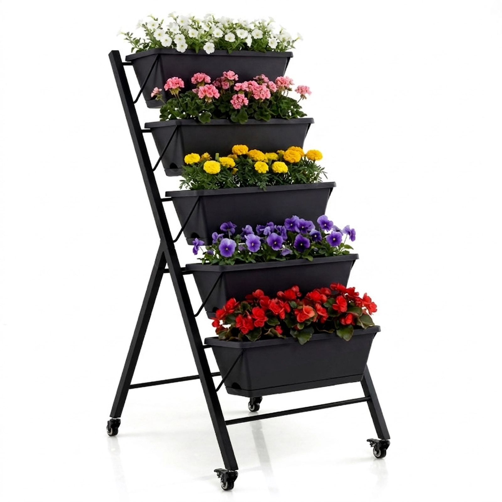 SUGIFT 5-Tier 22-lb Per-Tier Vertical Raised Garden Bed with 5 Hanging Planter Boxes and 4 Wheels