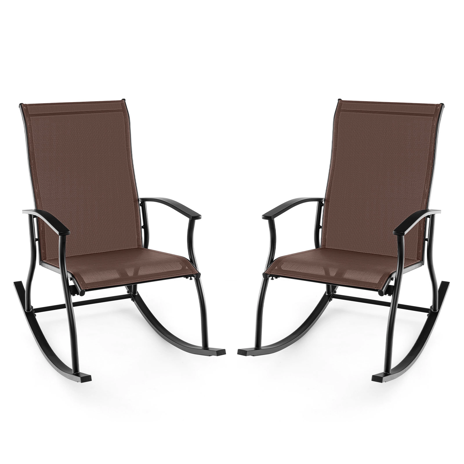 LJG 2 Pieces Outdoor Rocking Chairs with Breathable Backrest