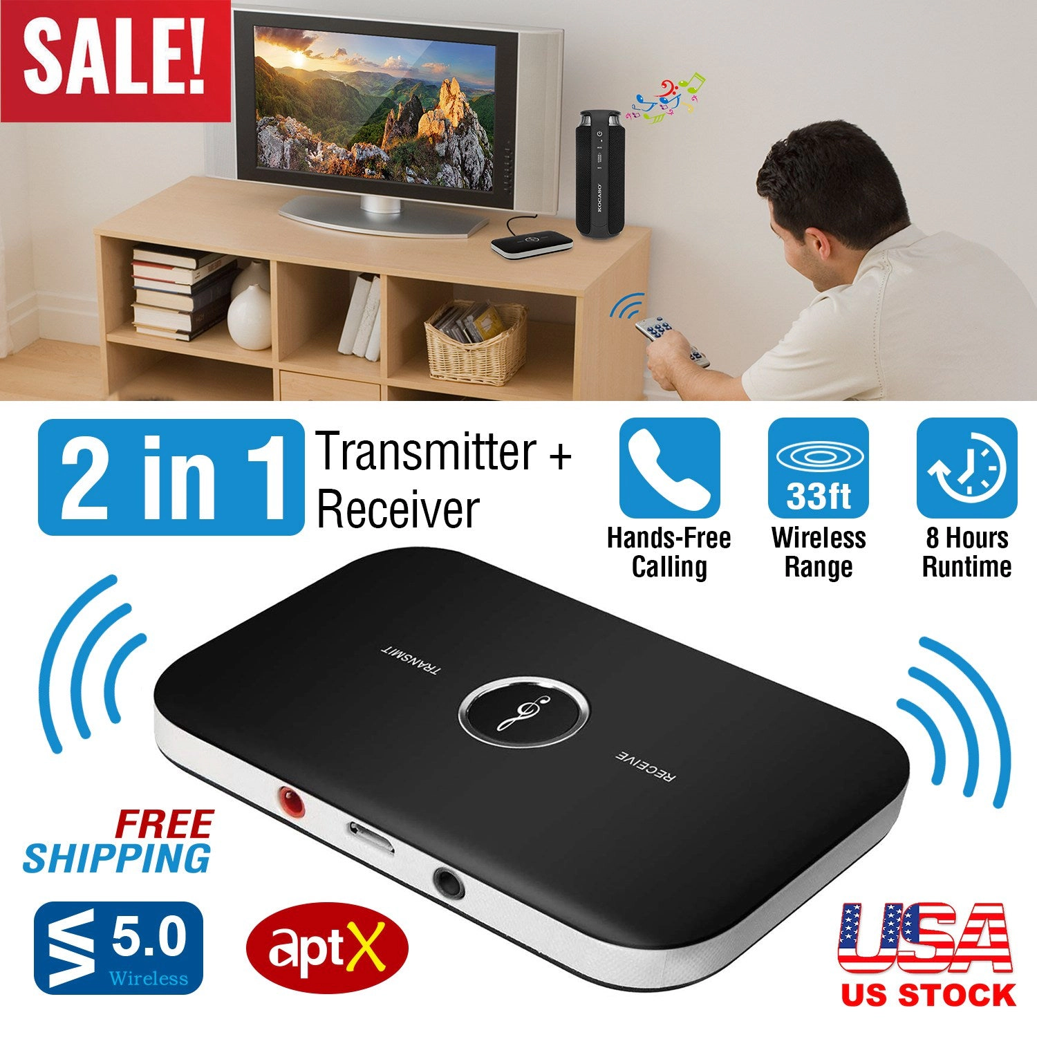 GBruno 2-in-1 Wireless Audio Adapter Transmitter