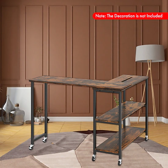 Hivvago Large Swivel Sofa Side Table with Rolling Wheels and Storage Space