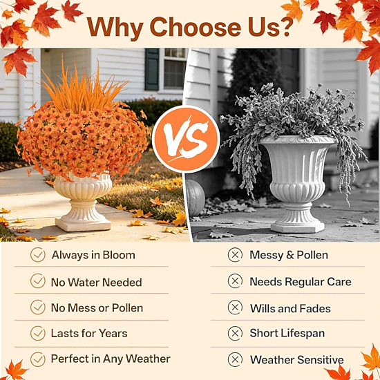PUPWE 20 Artificial Fall Flowers Plants For Outdoors  Uv Resistant