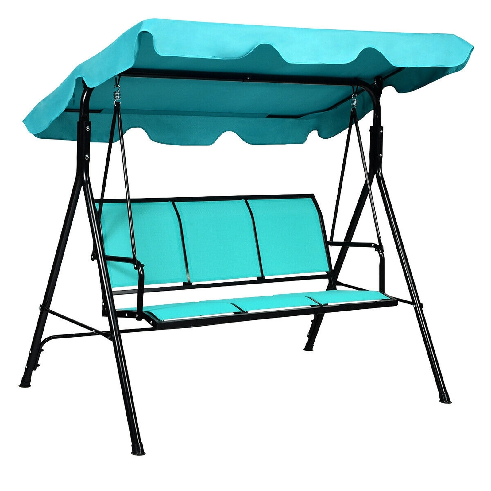 SUGIFT 3 Person Porch Swing Blue Outdoor Patio Swing Bench with Canopy and Steel Frame