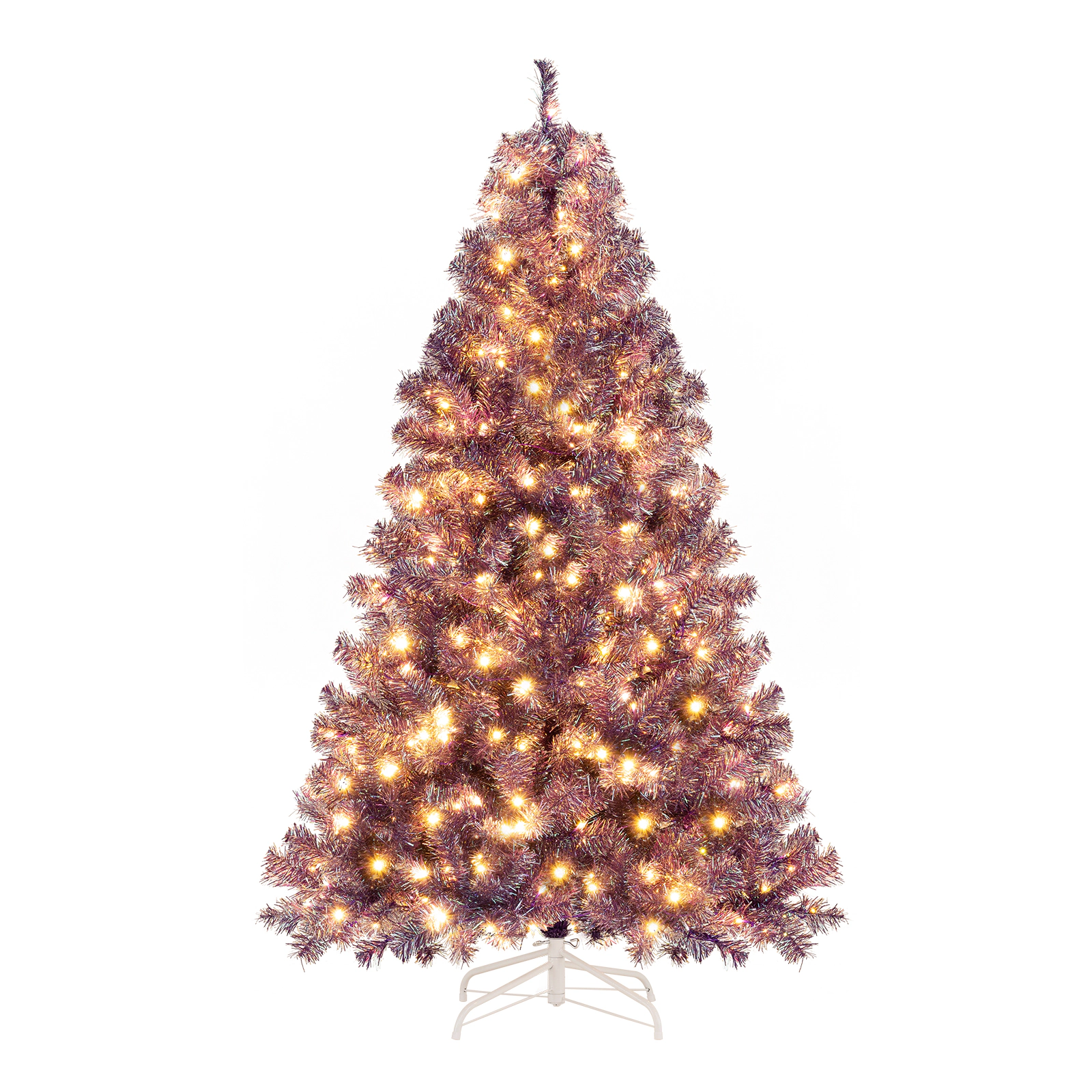 SUGIFT 6-ft Deep Purple Tinsel Pre-Lit Christmas Tree with 250 LED Lights 8 Modes 688 Tips and Folding Base