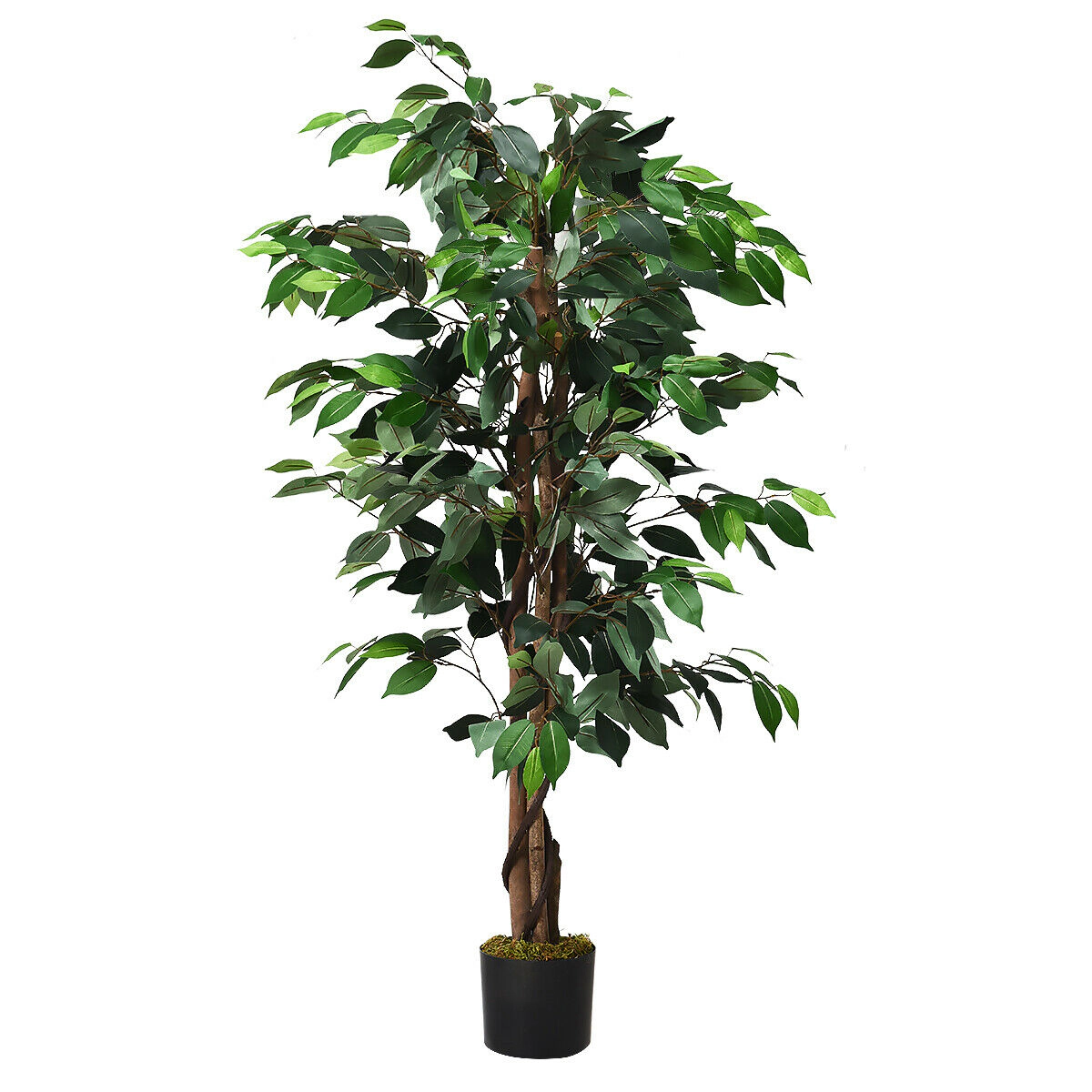 Slickblue Artificial Ficus Floor Plant 4ft Cement Base Indoor Decorative Tree Entry Corner Decor