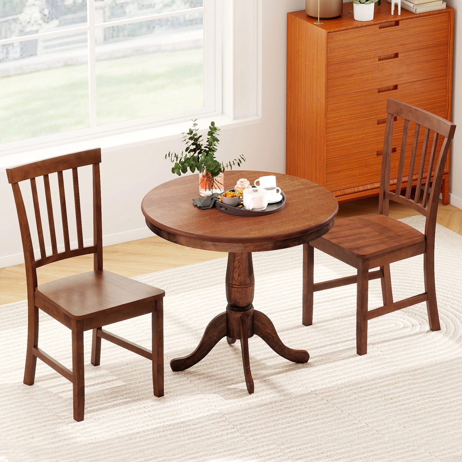 LJG 3 Pieces Wooden Dining Table and Chair Set for Cafe Kitchen Living Room