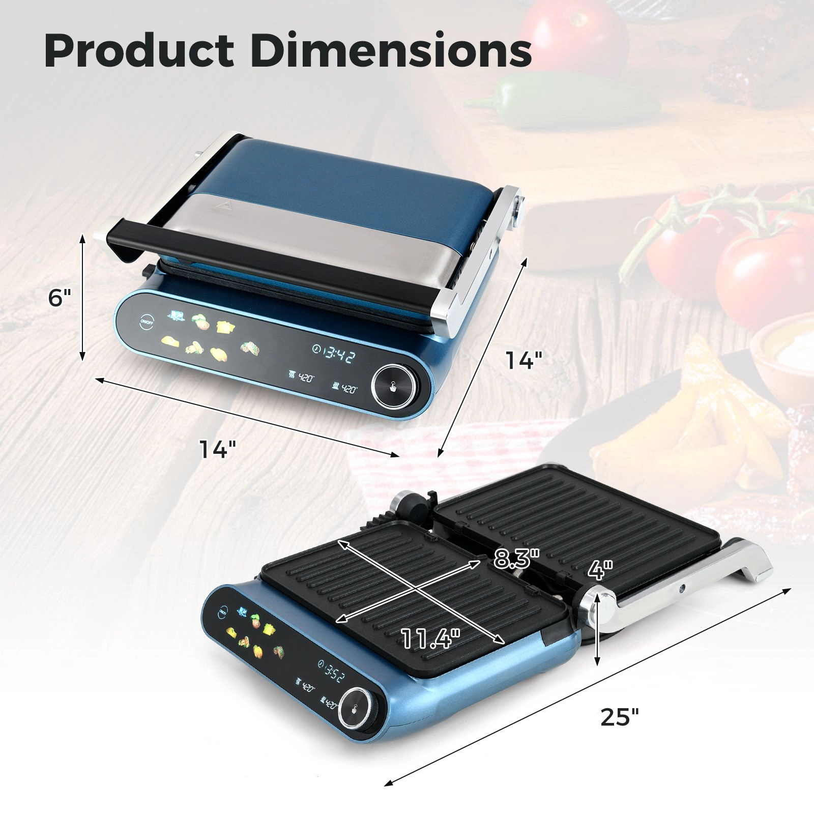 SlickBlue 1200W Electric Panini Press Grill with 7 Modes