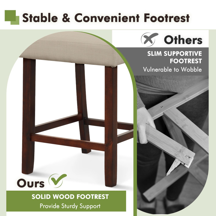 Hivvago Set of 2 Wooden Bar Chairs with Open Back Design and Solid Rubber Wood Legs